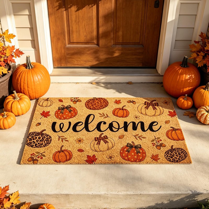 Pumpkin Door Mat Outside - Fall Pumpkin Welcome Mat for