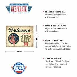 Desperate Enterprises Welcome to the High Life - Miller High Life Tin Sign - Nostalgic Vintage Metal Wall Decor - Made in USA