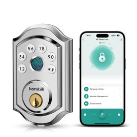 Hornbill Smart Front Door Lock: Silver Fingerprint Electronic Digital Bluetooth Deadbolt Door Lock with Keypad Code App Alexa Auto Lock for House Apartment, A5-SBFT-H