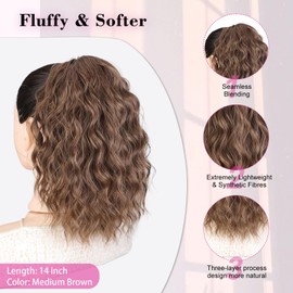 QGZ Ponytail Extension,Drawstring Ponytail for Women 14 Inch Synthetic short Curly Wavy Lightweight Layered Pony Tails Hair Extensions Clip in Ponytail Hairpiece for Women(Medium Brown)