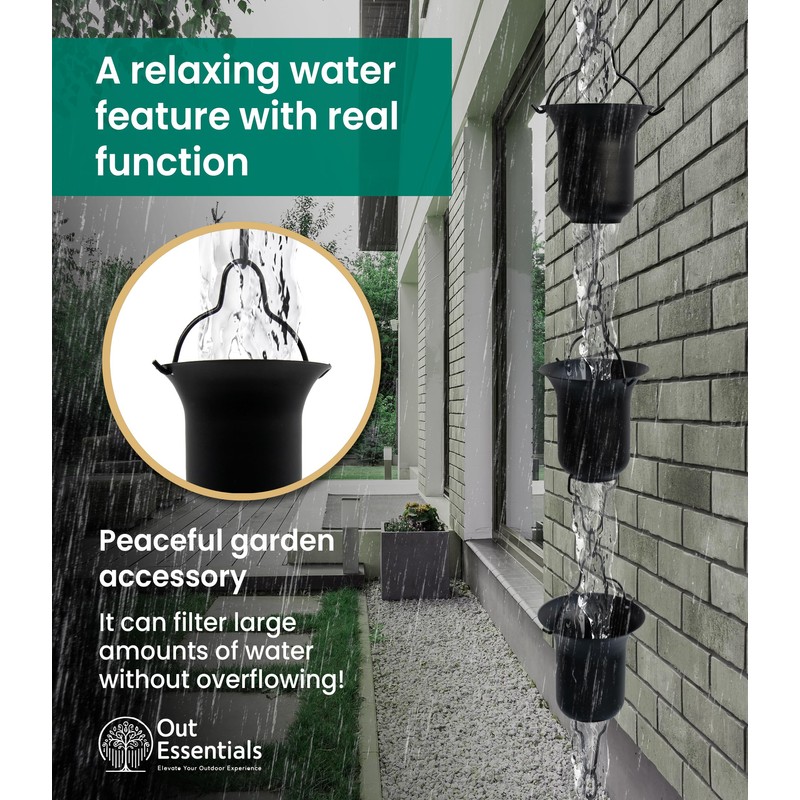 OUT ESSENTIALS Black Rain Chain for Gutters for Heavy Rain