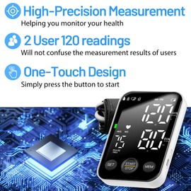 Blood Pressure Monitor Upper Arm Machine Accurate Adjustable BP Cuff Kit Led Backlit Display 2 Users 240 Sets Memory Includes Storage Bag Black