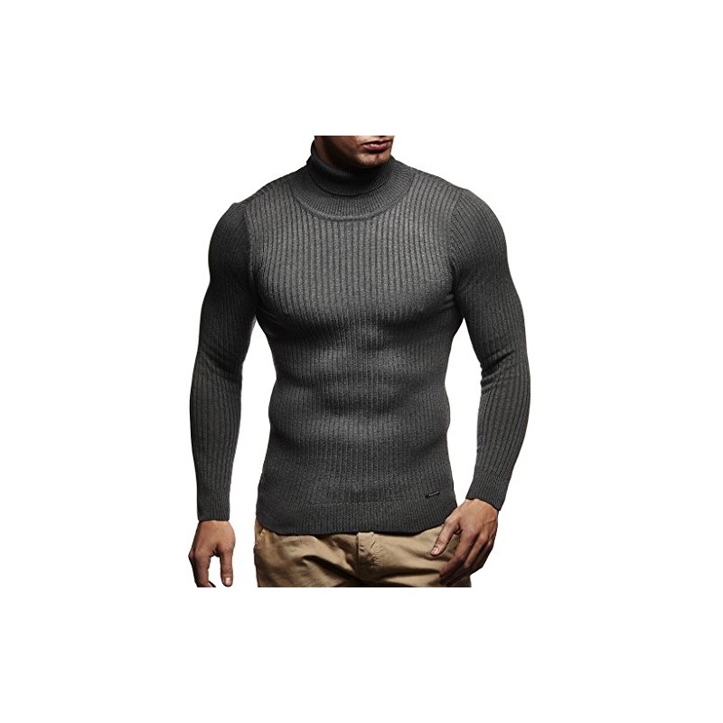 Leif Nelson Rollkragenpullover Herren Grau XL Strickpullover - Cooler Männer
