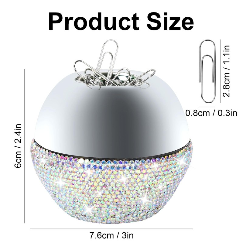 Paper Clips in Magnetic Dispenser Holder Glitter Rhinestone White 28mm