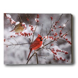Cardinal Canvas Print - LED Lighted Print with Cardinals and Berries - Winter Scene Artwork - Cardinal Pictures