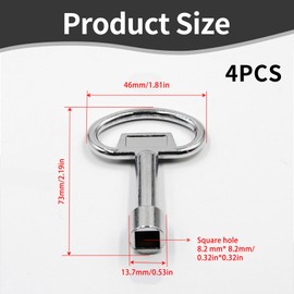 Set of 4 square wrenches, 4-sided keys, square key, tap, outdoor tap key, 8 mm internal square socket wrench, control cabinet key, universal key for gas water meter box