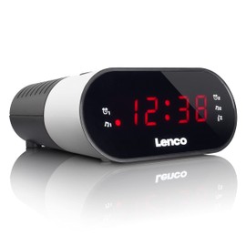 Lenco Clock Radio with LED Display, 2 Alarm Times, Dual Alarm, Sleep Timer, Snooze Function, in 3 Colours, Black, White