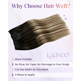 LaaVoo Weft Hair Extensions Real Human Hair 24 Inch 100g Natural Black to Dark Brown and Caramel Blonde Balayage Sew in Straight Remy Invisible Double Weft Weave Extensions #1b/4/27