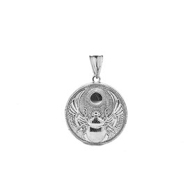 Fine Sterling Silver Ancient Egyptian Scarab Beetle and Sun Disc Charm Pendant Necklace, Sterling Silver, No Gemstone