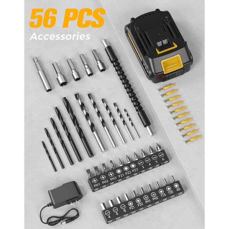 Cordless Drill, 20V MAX Power Drill Set with 2.0Ah Power