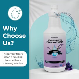 Steam & Go Demineralized Water Cleaning Solution for Floor & Multi-Surface Steam Cleaners - Compatible for All Steam Mops - Lavender Scent, 32 oz