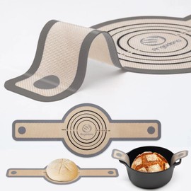 Angadona Silicone Bread Sling Dutch Oven - Best Japan Silicone. Non-Stick & Easy Clean Reusable Silicone Bread Baking Mat. With Extra Long Handles Bread Baking Sheet Liner, 1 Grey pcs for Transferable Dough