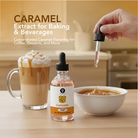 Dolce Flav Natural Caramel Extract - 2 Ounce Water-Soluble Multipurpose Flavoring Ideal for Baked Goods, Beverages, Coffee, Desserts & Ice Cream - Perfect Kitchen Gift for Holidays