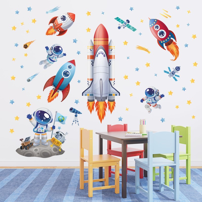DECOWALL SG2-2416 Rocket Astronaut Wall Stickers Outer Space Wall Decals