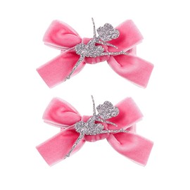 Ballet Dance Hair Clips Ballet Girls HairPin Girl Dance HairClips Hair Pin JBC37 (Silver Dance Girl-Pink Bow)