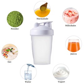 Senshuomy Protein Shaker Bottle,Sports Supplements Shakers Includes Wire Mix ball Blender Bpa Free Secure Drink Flip Cap 400ml，Dishwasher Safe (White)