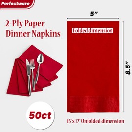 Perfectware - Servilletas de cena de 2 capas, rojo, 50 quilates, 15 x 17 pulgadas, paquete de 50 unidades. Ideal para fiestas