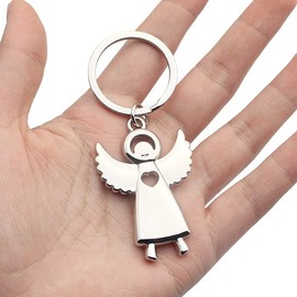 CYUaoao 2Pcs Angel Keyring with Heart Zinc Alloy Couple Keyring Guardian Angel Backpack Pendant for Women Girls Birthday Angel Keychains Christmas Gifts for Girlfriends Silver