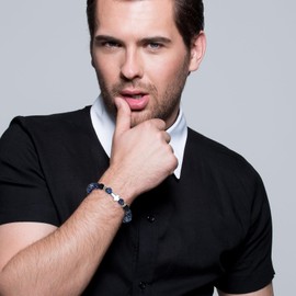 JewelryWe 8mm Cross Beaded Bracelet: Men Women Natural Stone Lapis Lazuli Prayer Catholic Christian Stretch Link Prayer Baptism Gift