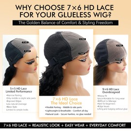 Goulus 7x6 HD Lace Glueless Wigs Human Hair Pre Plucked Pre Cut 250% Density Deep Wave Drawstring Glueless Wigs Human Hair Wear and Go Breathable Cap for Beginners Natural Color 26 Inch