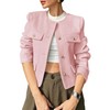 Cicy Bell Womens Cropped Tweed Blazers Jacket Collarless Button Down