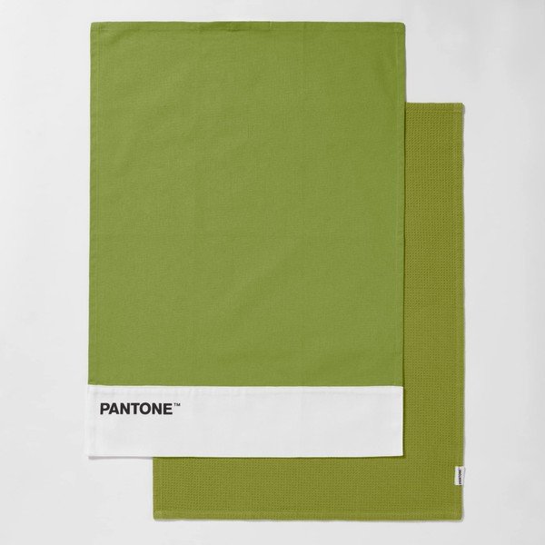 SWEET HOME Pantone™ Tea Towels 50 x 70 cm 100% Cotton 220 g Plain with Logo and 1 Honey Nest, Pack of 2, Light Green