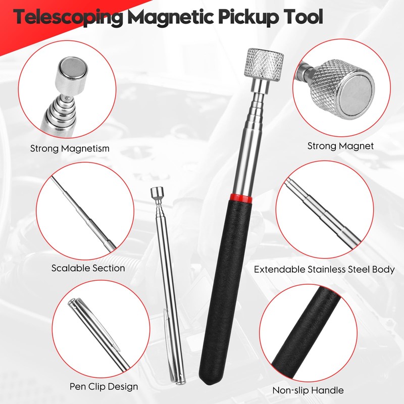 3 Pack Telescoping Magnet Pick-up Tool Set, Extendable Magnetic Pick