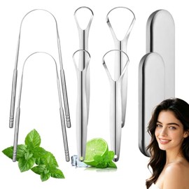 2pcs Set de 6 Limpiador de Lengua de Acero Inoxidable,con Estuche de Transporte,Raspador de Lengua de Acero Inoxidable,Tongue Scraper,Limpieza Bucal p