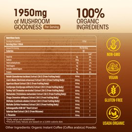 UIMISX Mushroom Coffee with Lion’s Mane & Ashwagandha - Organic Adaptogenic Blend with 9 Mushrooms for Focus, Stress Support & Immunity - Low Caffeine Instant Coffee Powder for Office, Travel