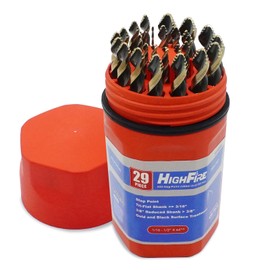 HIGHFIRE 29 Piece HSS Stepped Point Drill Bit Set 1/16"-1/2", Gold and Black 3-Flat Shank for Metal, Steel & Acrylic - No Pilot Hole Needed - Industrial, MRO & DIY Use
