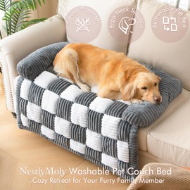 NestlyMoly Dog Bed for Couch with Bolster, Comfy Couch Cover for Dogs Washable, Non-Slip Plush Furniture Protector, Calming Fuzzy Lounge Mat, Pet Sofa Accessories (Grey, Large)