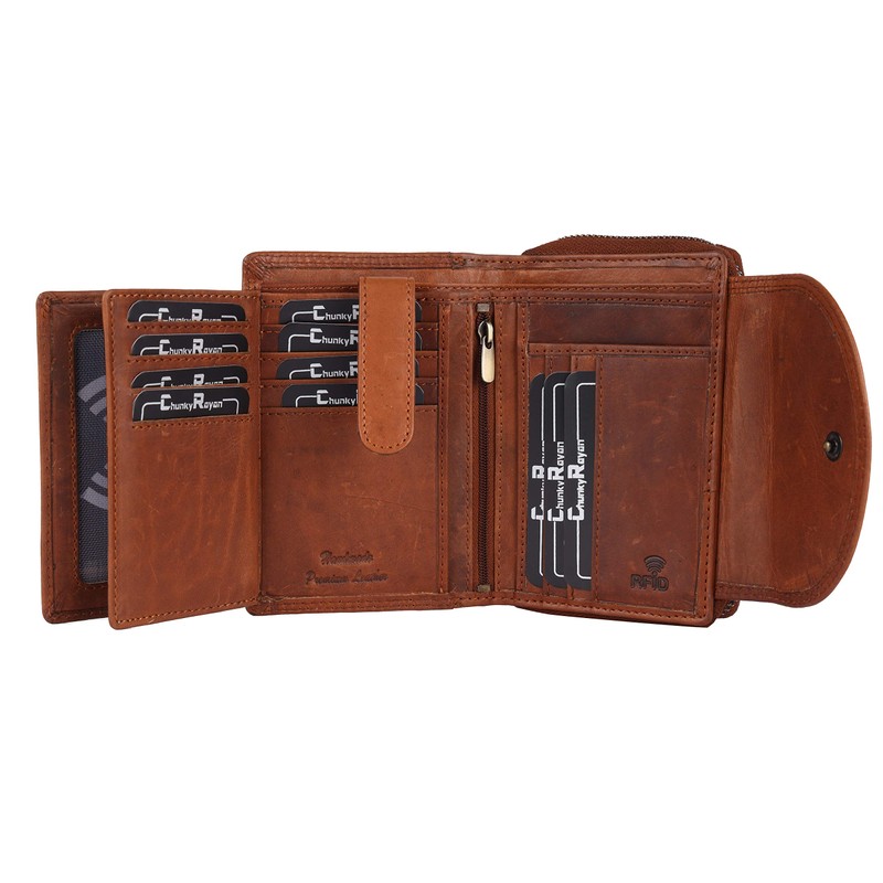 Chunkyrayan Genuine Leather Women's Purse, High-Quality, Vintage, RFID Protection, Includes