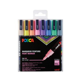 POSCA Mitsubishi Pencil PC3M Marker Tapered Tip Fine Tip Water Based Markers for All Substrates Paper, Textile, Glass, Pebbles, Wood, Pastel Colours, Pack of 8