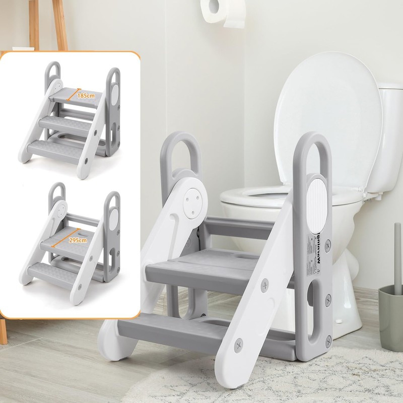 Foldable Toddler Step Stool for Kids, Adjustable 3 Steps Stool