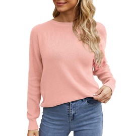 LILBETTER Women's Long Sleeve Loose Criss Cross Twisted Back Pullover Knit Jumper Sweaters(Light Pink,XX-Large)