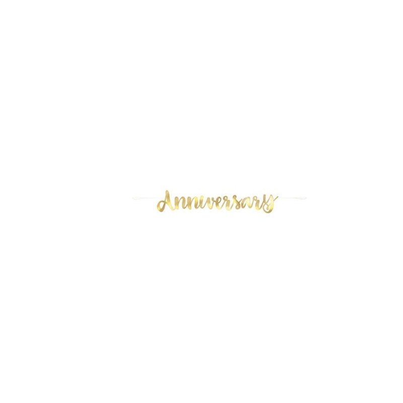 Script Happy Anniversary Foil Banner - 3.5 Ft, Gold, 1