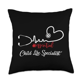 Teeax Essential Child Life Specialist Heartbeat Essential Child Life Specialist Heartbeat Gift for Nurse Throw Pillow, 18x18, Multicolor