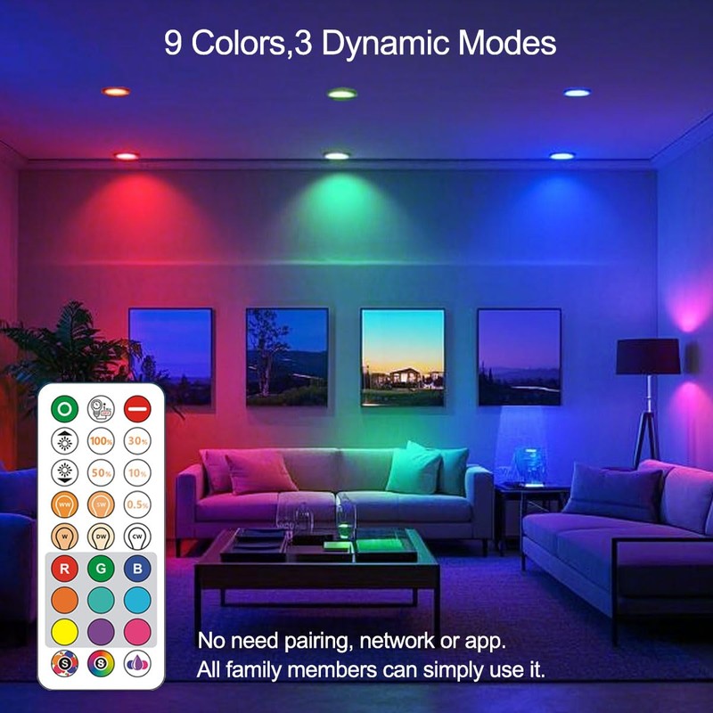 HEKEE LED Reccessed Downlights, Color Changing, 6 Inch, Recessed Ceiling