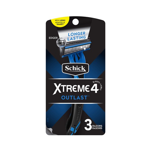 Schick Xtreme 4 Blade Disposable Razor for Men with Longer Lasting Blades, Pack of 3