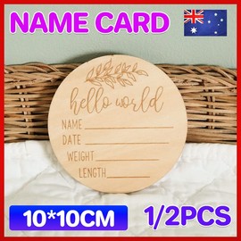 AIMALL 1x Hello World Baby Birth Announcement Wooden Plaque, 3.9 x 0.12 inch Introducing Name Card for Newborns, Photography Prop for Baby Birth Details, Pregnancy Keepsake