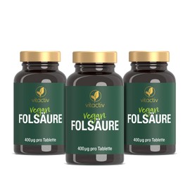 VITACTIV Folsäure 400µg - 270 Folsäure Tabletten (9 Monate) - Bei Kinderwunsch & Schwangerschaft, für Homocystein Stoffwechsel - Vegan, Hochdosiert