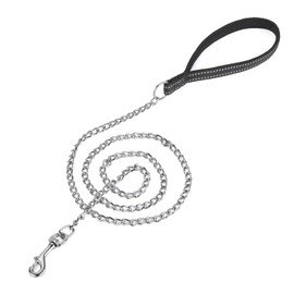 Petiry Chew Proof Metal Chain Leash ,Nylon Handle with Soft Neoprene Padding and Reflective Stripe for Small Dogs.(S, Black)