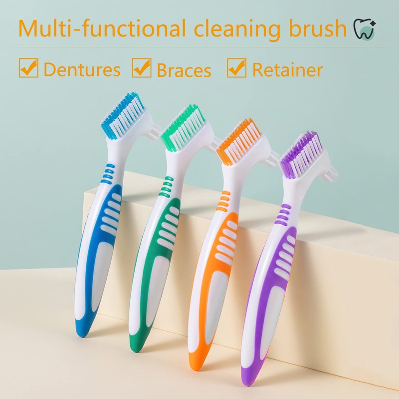 Octuitey Denture Brush 4Pcs Denture Toothbrushes，Denture Cleaning Care Cleaning Brush
