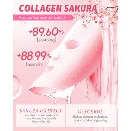 Facial Mask Skincare Set,10Pcs Sakura Collagen Skin Care Sheet Masks,Hydration Deep Moisturizing Brighten Face Mask, Bulk Self Care Sheet Face Mask for All Skin Types,Mother’s Day Gift Kit for Women