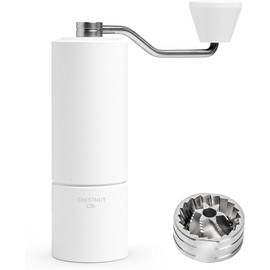 TIMEMORE - Molinillo de café manual Chestnut C3S con rebabas cónicas de acero inoxidable CNC, capacidad de 25 g, ajuste interno, posicionamiento de doble rodamiento para viajes, camping, color blanco