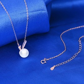 CPSLOVE Elegant Women's Sterling Silver Pearl Necklace 925 Silver Girls Creative Chains with Cute Rabbit Pendant, Pearl