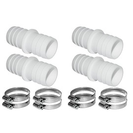 Alnicov Hose Connector Kit - 4 Connectors (32 mm to 38 mm) with 8 Universal Stainless Steel Hose Clamps - Silver Or Grey