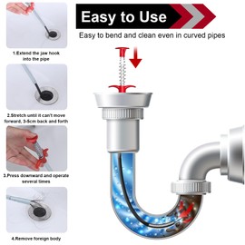 2 Pack Flexible Drain Unblocker Tools with Claw, 90cm/200cm Retractable Drain Snake Grabber Plumbing Snake, Sink Unblocker Drain Snake Hair Clog Remover for Kitchen Sink Bathroom Toilet