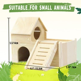 Fulxposs Hamster Cage Accessories,Hamster Hideout,Small Pets Activity Toy Woodland House,Wooden Rat Playground Platform Habitats Decor (Slanted Roof)