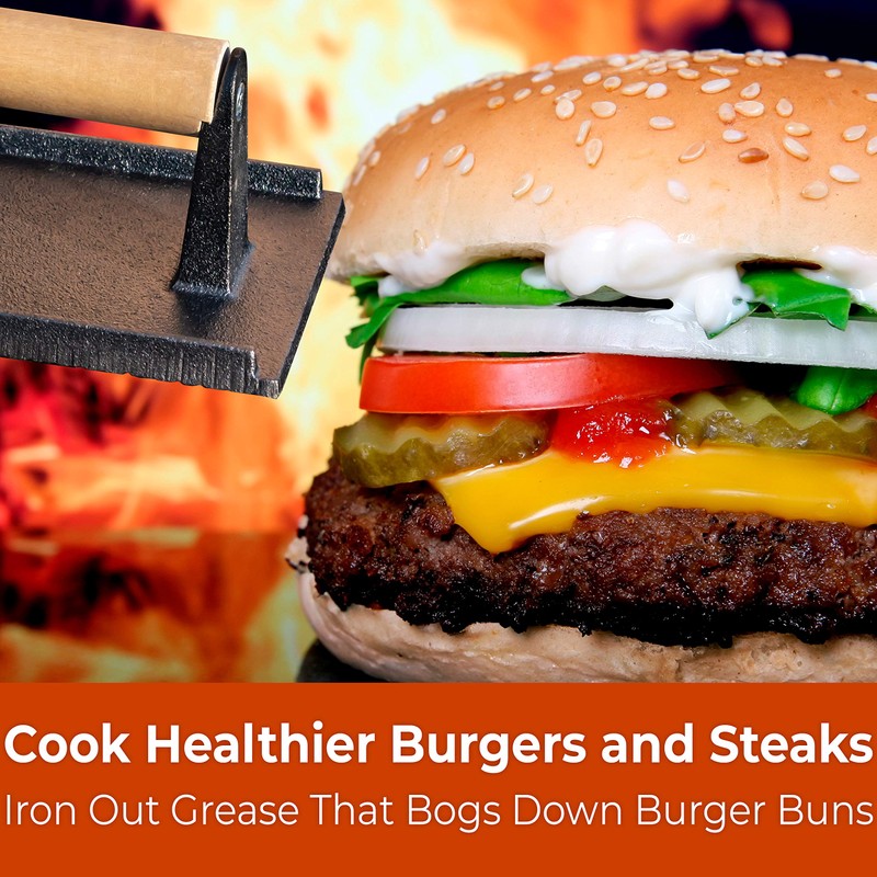 Versatile Safe-Touch 8x4in Cast Iron Grill Weight 1pc. Perfect Meat